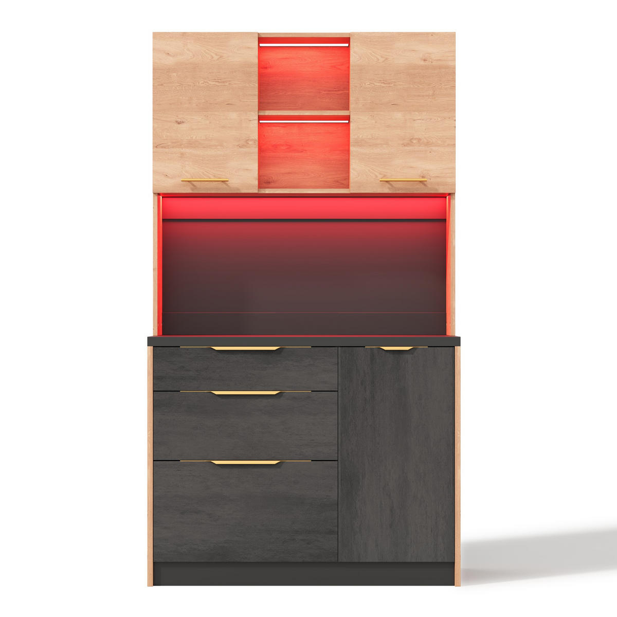 BUFFET 100/40/180 cm Neutral mit einstellbare LED-Beleuchtung und 3 Schubladen - Naturfarben, Holz (100/180/40cm) - Oxeza