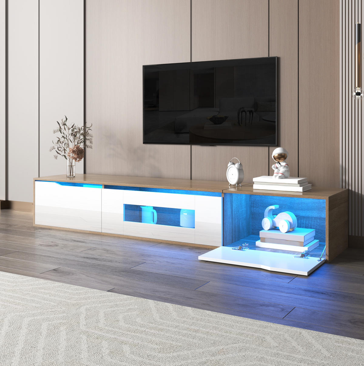 TV-SCHRANK mit LED-Beleuchtung 180 x 35 x 30 cm Weiß Holzoptik - Birnbaumfarben, Holzwerkstoff (35/30/180cm) - Beauniv