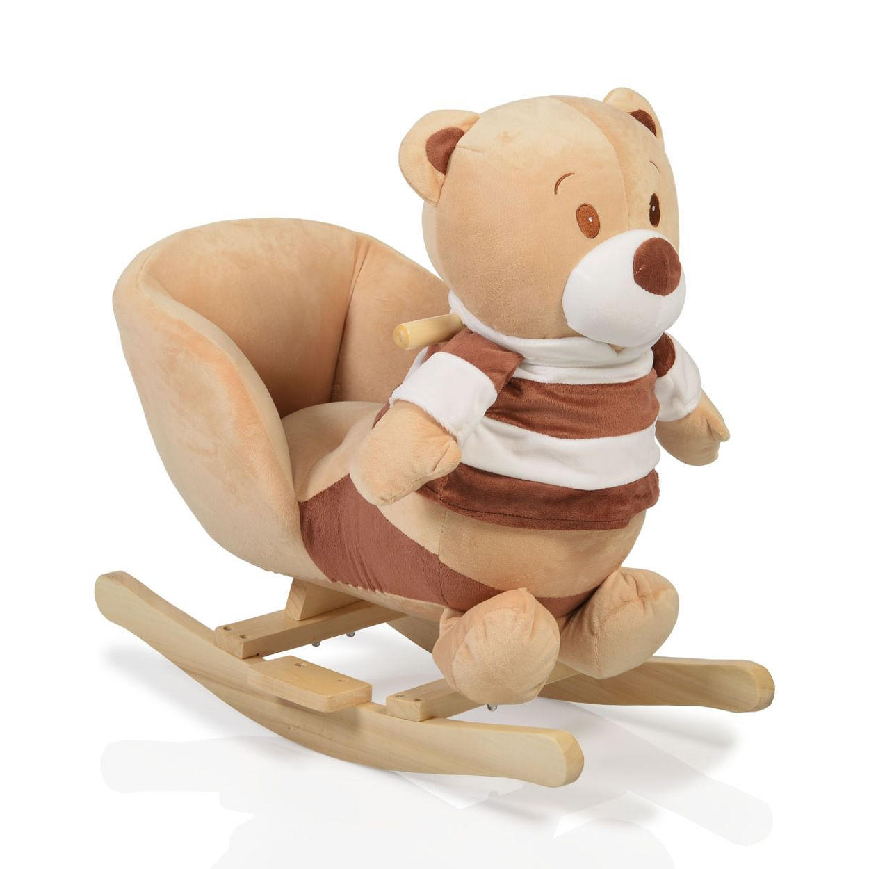 SCHAUKELTIER Bär WJ-635 Plüsch, Holzgriffe, bis 30 kg, ab 12 Monate, Rückenlehne, Sitz - Braun, Textil (34/56/60cm) - Moni