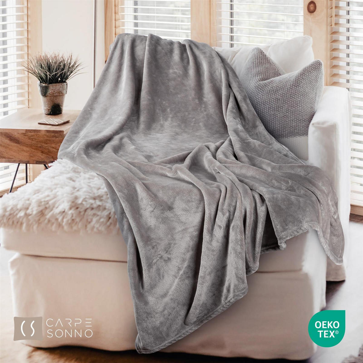 KUSCHELDECKE Flauschig 150x250, Wohndecke Cashmere-Touch, Sofadecke Grau - Grau, Textil (150/200cm) - Carpe Sonno