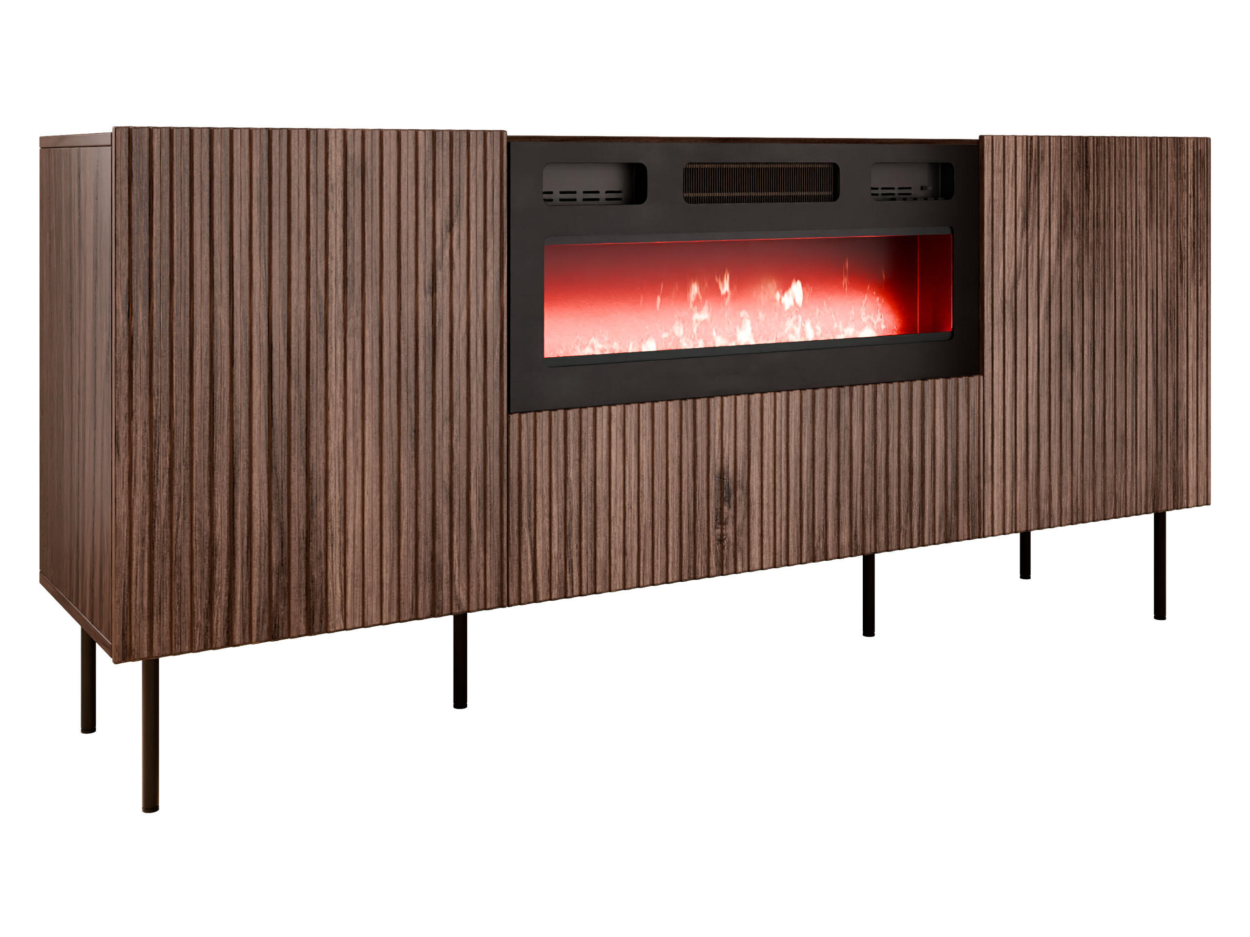 SIDEBOARD Tacos 180 mit Elektrische Kamin - Schwarz/Braun, Holzwerkstoff/Metall (181/81/42cm) - MIRJAN24