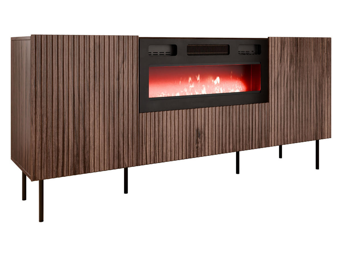 SIDEBOARD Tacos 180 mit Elektrische Kamin - Schwarz/Braun, Holzwerkstoff/Metall (181/81/42cm) - MIRJAN24