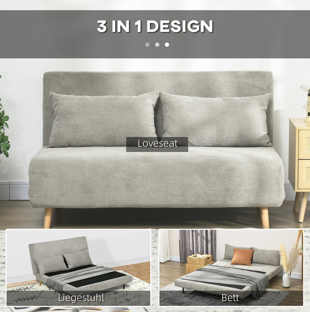 SCHLAFSOFA mit Schlaffunktion 141 x 90 x 81 cm Polyester Grau - Grau, Holzwerkstoff (141/81/90cm) - Meubliv