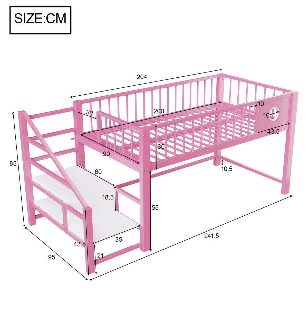 HOCHBETT 90/200 cm aus Metall mit Stauraumleiter, Rosa - Pink, Metall (90/200cm) - OKMYHOME