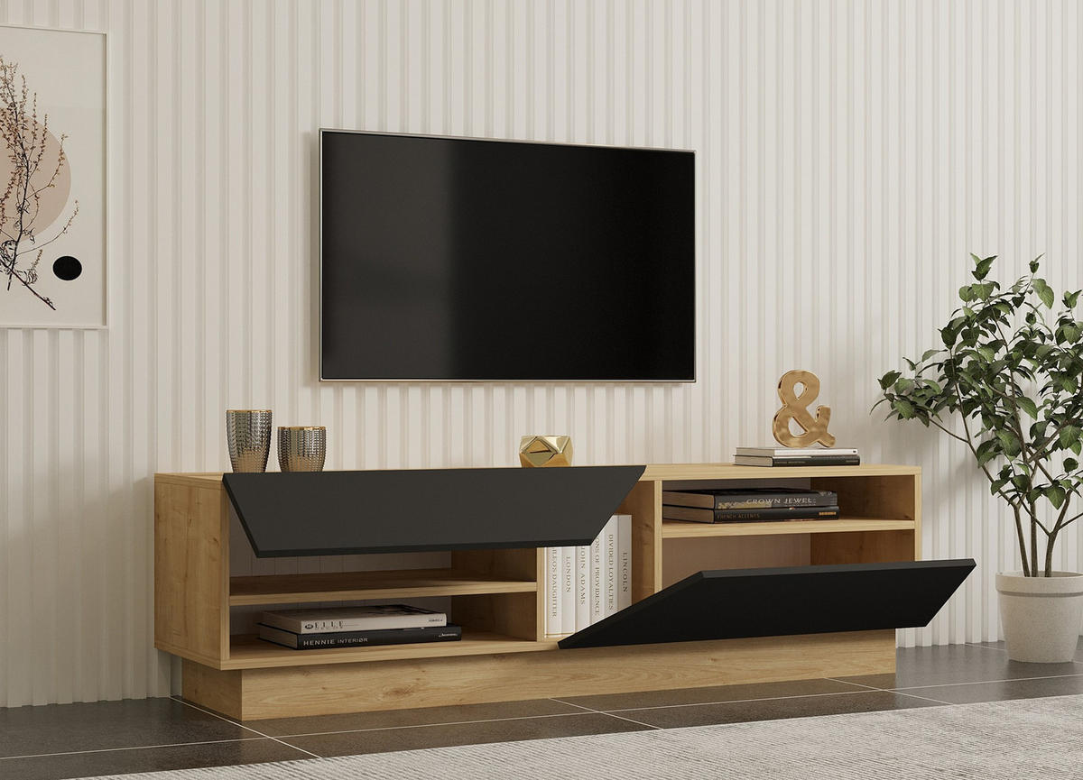 TV-MÖBEL yaprak grau anthrazit - Grau, Holz (40/45/160cm) - Habitat Garten
