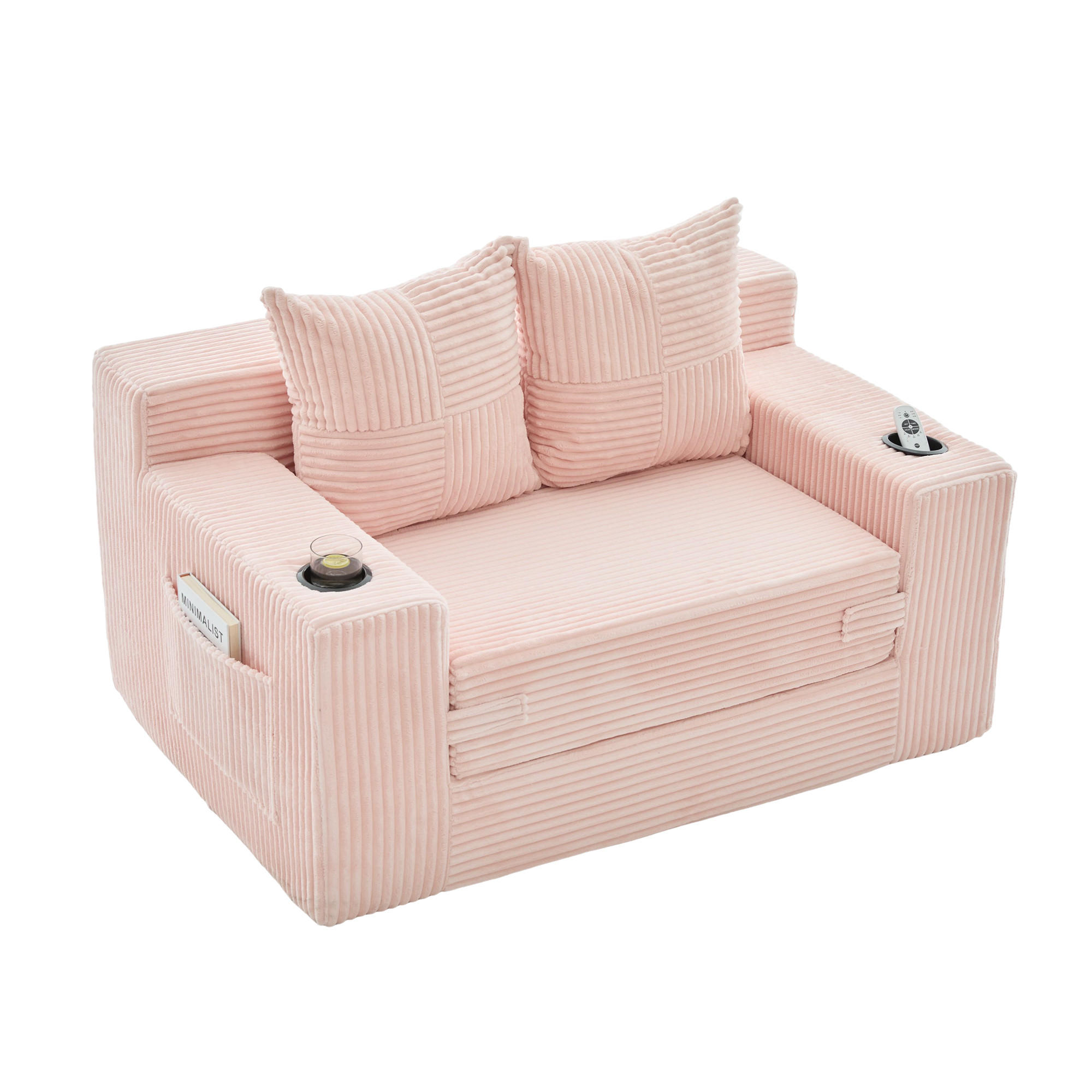 SCHLAFSOFA 2-in-1 mit Hocker, 2 Kissen und Becherhalter, DE-42913, Rosa - Pink, Textil (133/64/87cm) - ComfortXL
