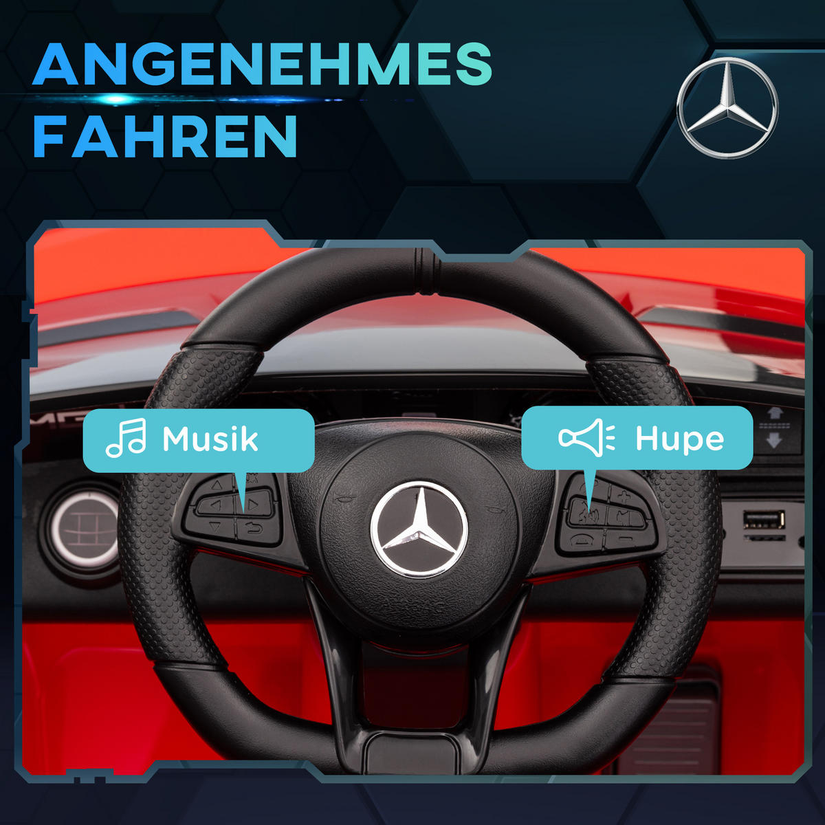 ELEKTRO-KINDERAUTO, Mercedes, 3-5 km/h, Fernbedienung, Licht & Musik, Rot - Rot, Kunststoff/Metall (108/67/46cm) - AIYAPLAY
