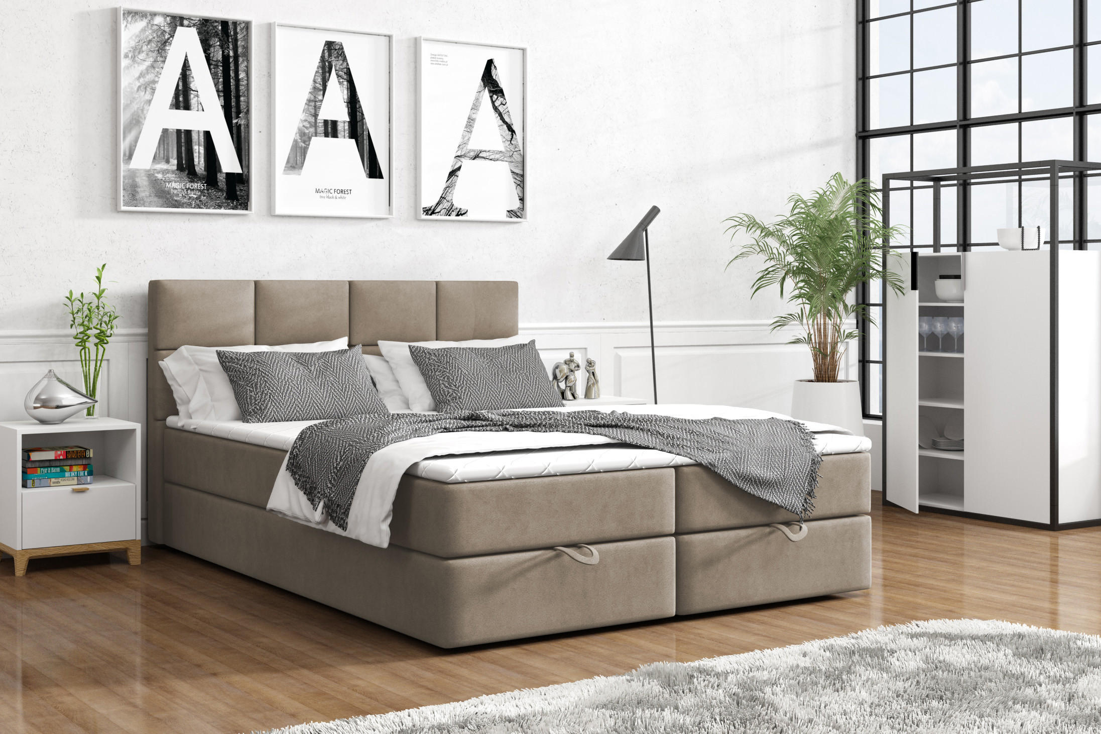 BOXBETT OSLO 140 x 200 Beige - Beige, Textil/Metall (140/200cm) - VLR BEDS