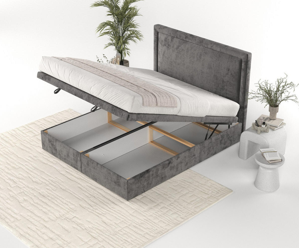 POLSTERBETT Salma mit Stauraum 160/200 cm Stahl im Lotta Stoff - Schwarz/Graphitfarben, Holz/Holzwerkstoff (160/200cm) - AltaBeds