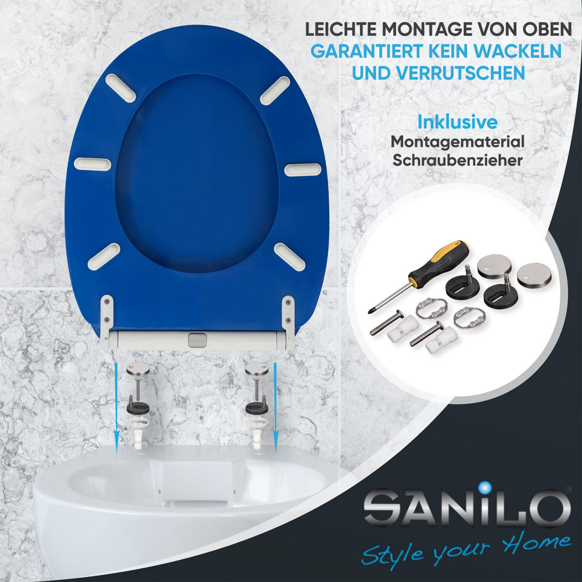 WC-SITZ mit Absenkautomatik & Top Fix Blau - Blau, Holzwerkstoff (37.7/5.5/48cm) - Sanilo