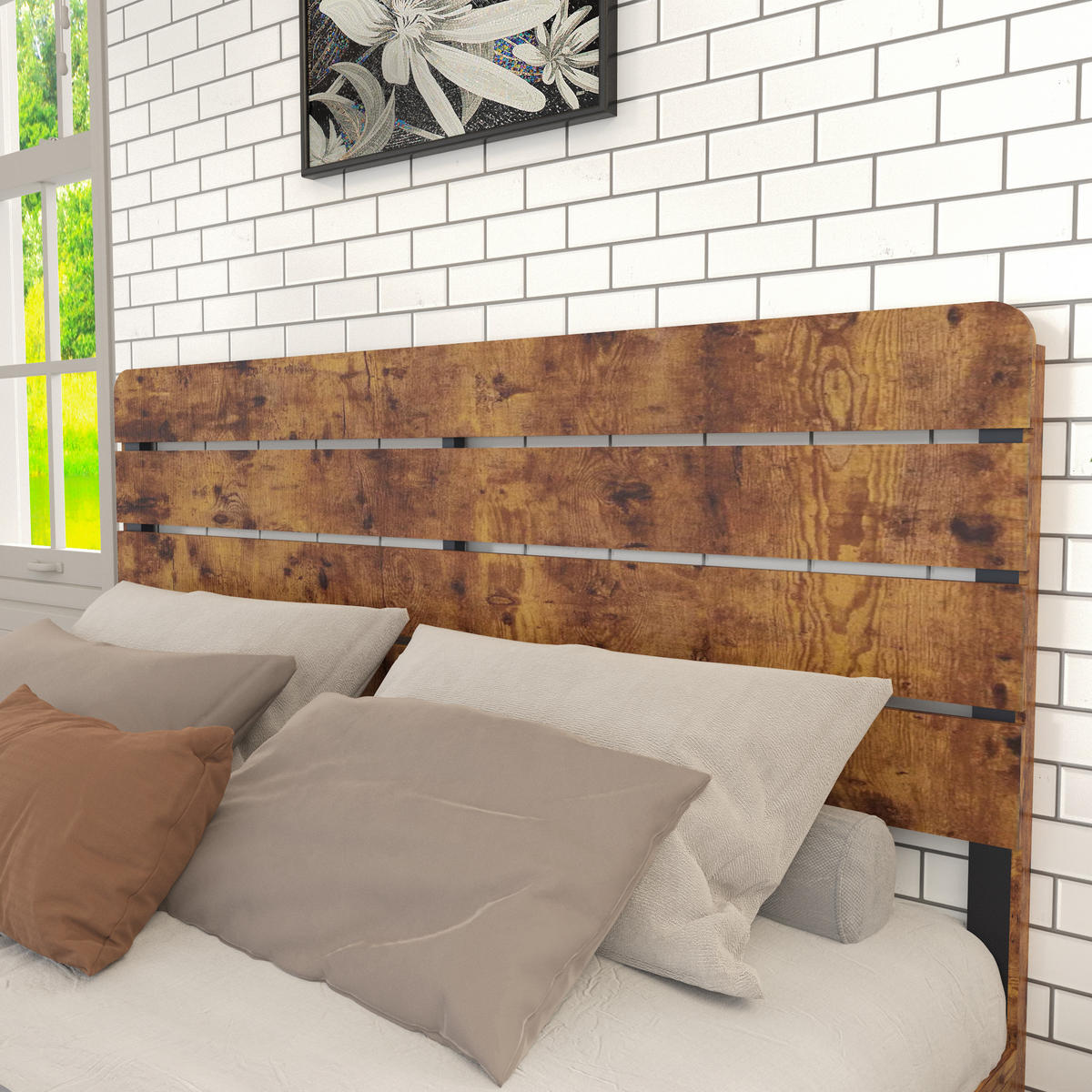 METALLBETT 140/200 cm in Braun mit Kopfteil - Braun, Holzwerkstoff/Metall (140/200cm) - WISHDOR