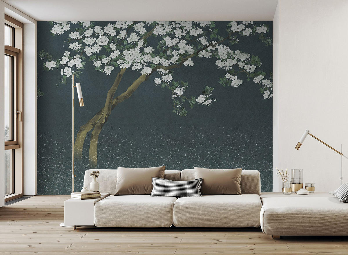 FOTOTAPETE Kirschblüten 371 x 280 cm - Blau, Papier (371/280cm) - Sanders & Sanders
