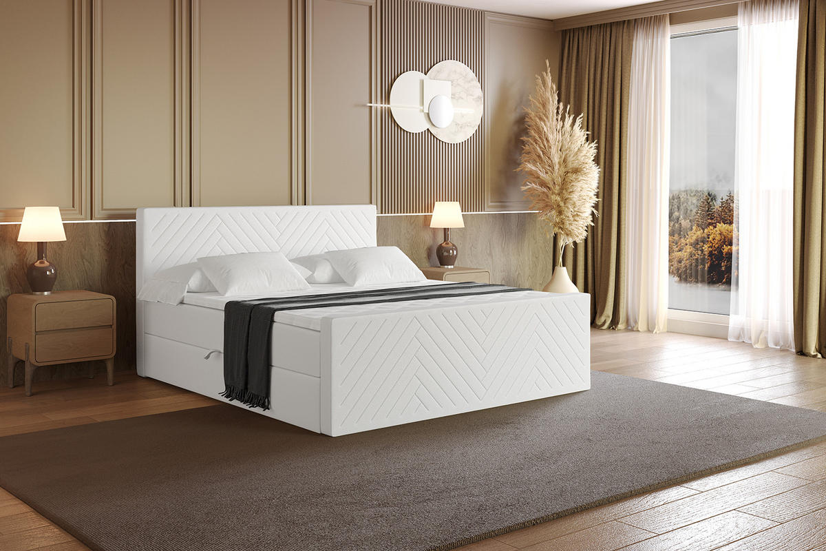 BOXBETT mit Matratze und Lattenrost - VEXA-Z - 120x200 - Weiß Kunstleder - Weiß, Holzwerkstoff (120/200cm) - ALTDECOR