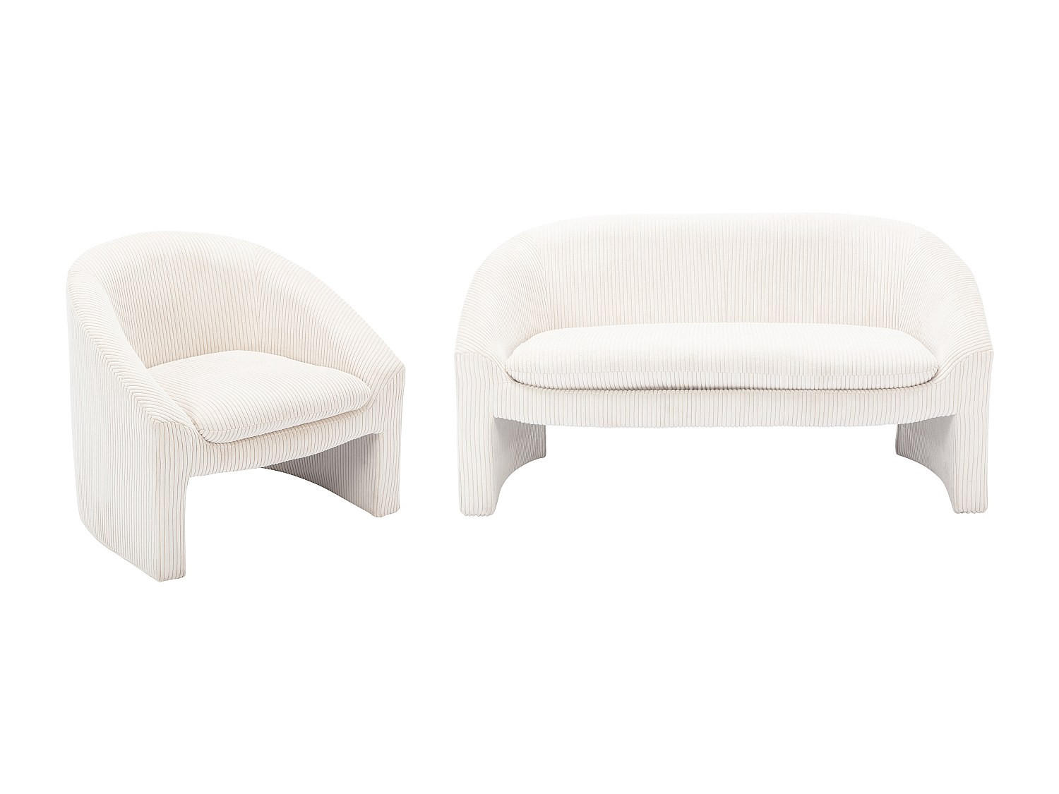 SOFAGARNITUR ohne Schlaffunktion - 3 -Sitzer - Samt - cremefarben - OSSANA - Creme, Textil (137/74/74cm) - Vente-Unique