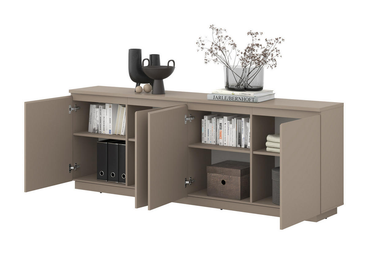 SIDEBOARD mit 4 Türen - Sandgrau - Braun, Holzwerkstoff (200/72/35cm) - home24