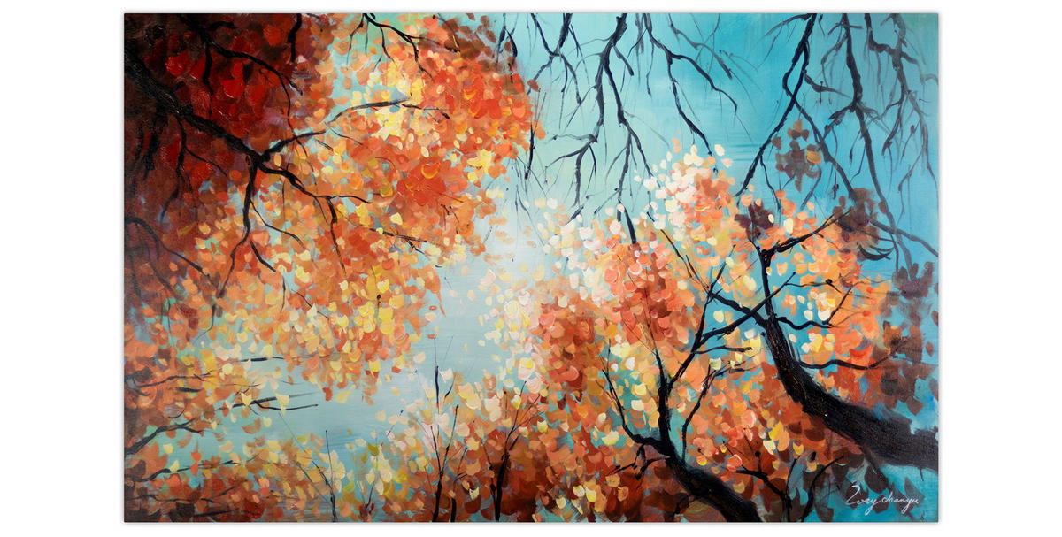 ÖLGEMÄLDE 120/75 cm - Blau/Orange, Holz/Textil (2.1/75cm) - KUNSTLOFT