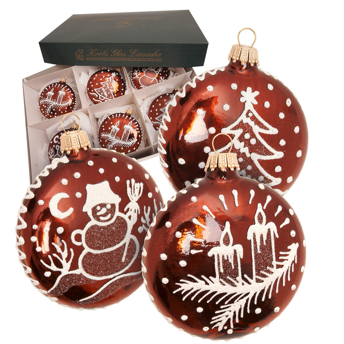 CHRISTBAUMSCHMUCK Lebkuchen-Taler Braun 8cm (Glas / 6 Stk.) - Braun, Glas (8/8/3cm) - Krebs Glas Lauscha