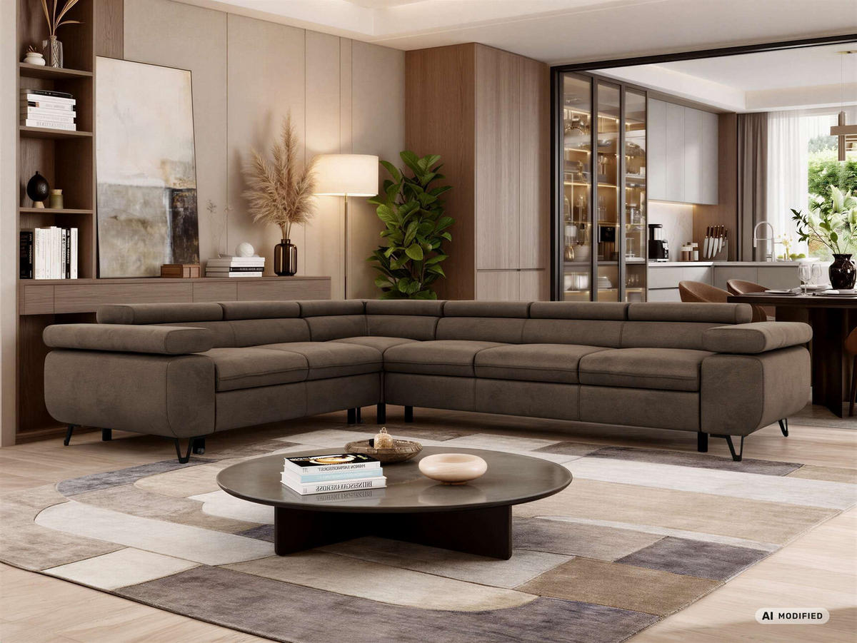 ECKSOFA NORDEN L - Braun Velvet - Rechts Seite - Dunkelbraun/Schwarz, Textil/Metall (329/269cm) - MKS