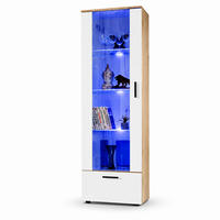 VITRINE ALESSANDRIA, Weiss, LED Blau - Eiche Wotan/Schwarz, Glas/Holzwerkstoff (60/192/42cm) - Komodee
