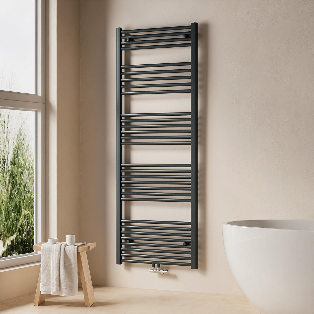 HEIZKÖRPER Handtuchheizkörper wasserführend 160/60/3 cm - Anthrazit, Metall (60/160/3cm) - EMKE