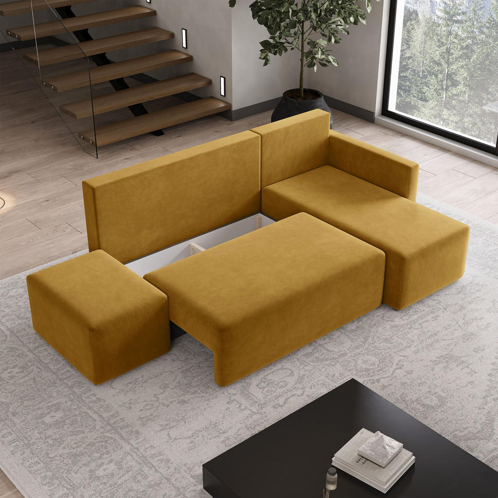 Thumbnail - Masseno Ecksofa, Gelb, Holz, 4-Sitzer, L-Form,L-Form, 261x143 cm, Wohnzimmer, Sofas & Couches, Wohnlandschaften, Ecksofa...