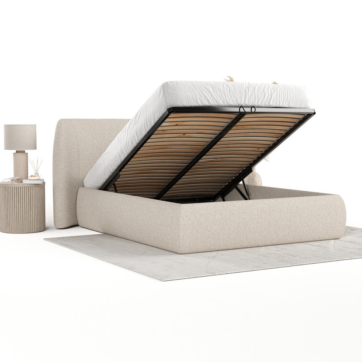 POLSTERBETT Bellano mit Stauraum 200/200 cm Hellbeige im Megan Stoff - Sandfarben/Schwarz, Holz/Holzwerkstoff (200/200cm) - AltaBeds
