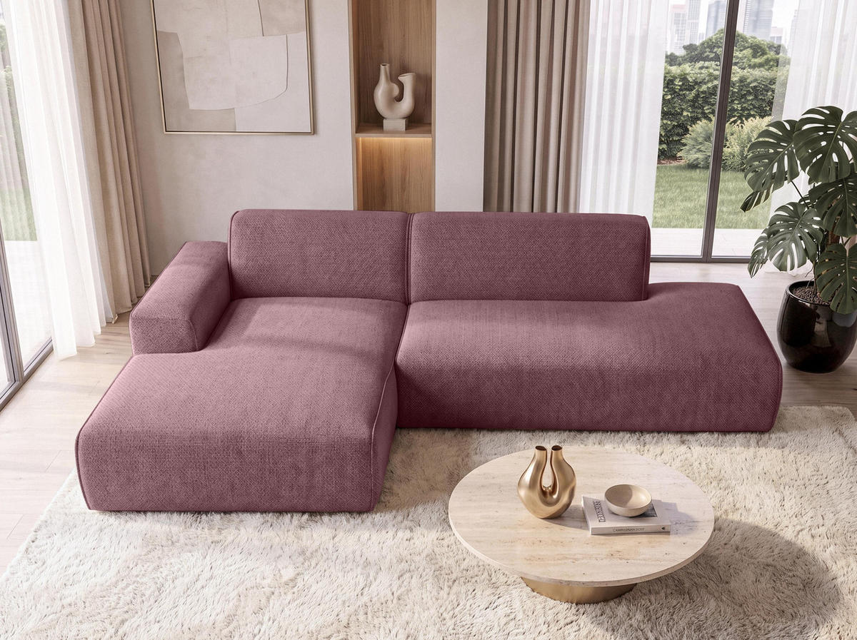 ECKSOFA L Form Didim Duo Rosa 288/162/80 cm – stilvolle kleine Eckcouch Links - Pink/Schwarz, Kunststoff/Textil (288/162cm) - AX Living