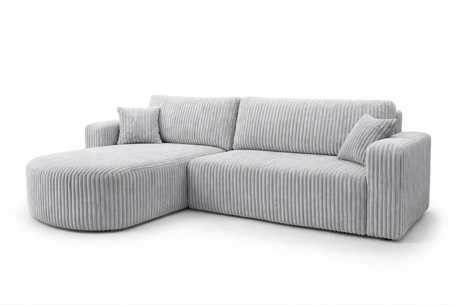 ECKSOFA Mit Schlaffunktion, Cordstoff Tilia, Grau, Links, ROUND ONE XL - Grau, Holz (271/175cm) - Kaiser Möbel
