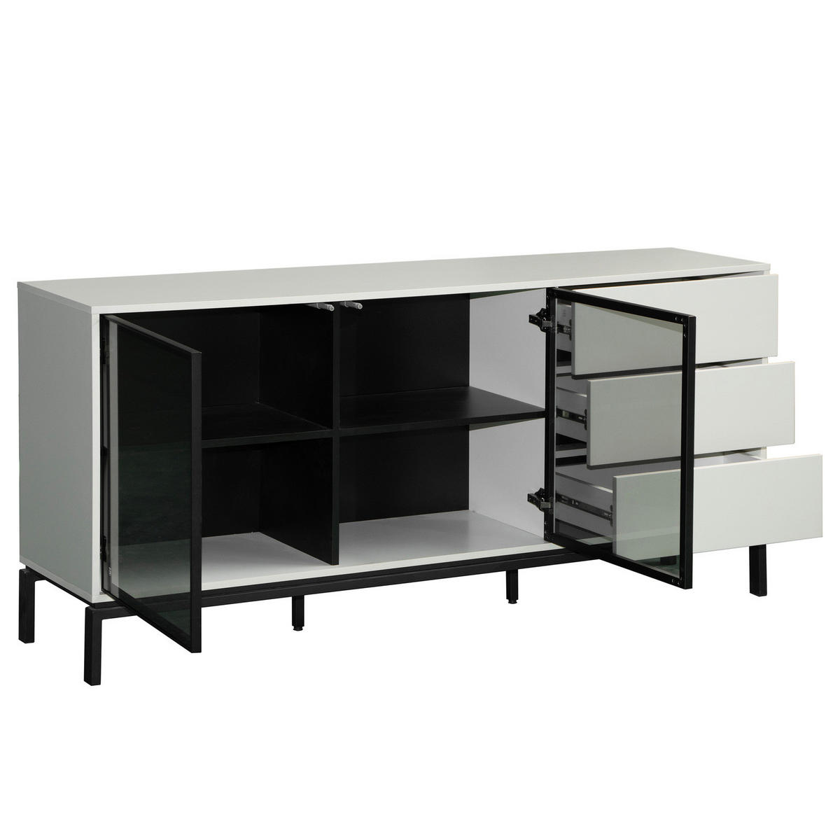 SIDEBOARD - Glas - Schwarz / Kaschmir - Kaschmir/Schwarz, Holzwerkstoff/Metall (160/76/40cm) - home24
