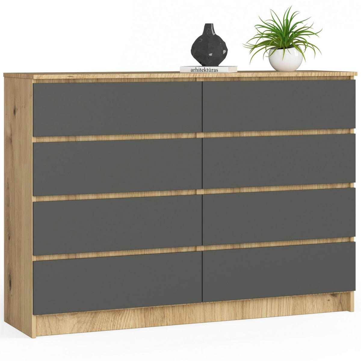 KOMMODE Eiche Artisan, Grau 138x40x99 cm - Eiche Artisan/Grau, Holzwerkstoff (138/99/40cm) - Akord