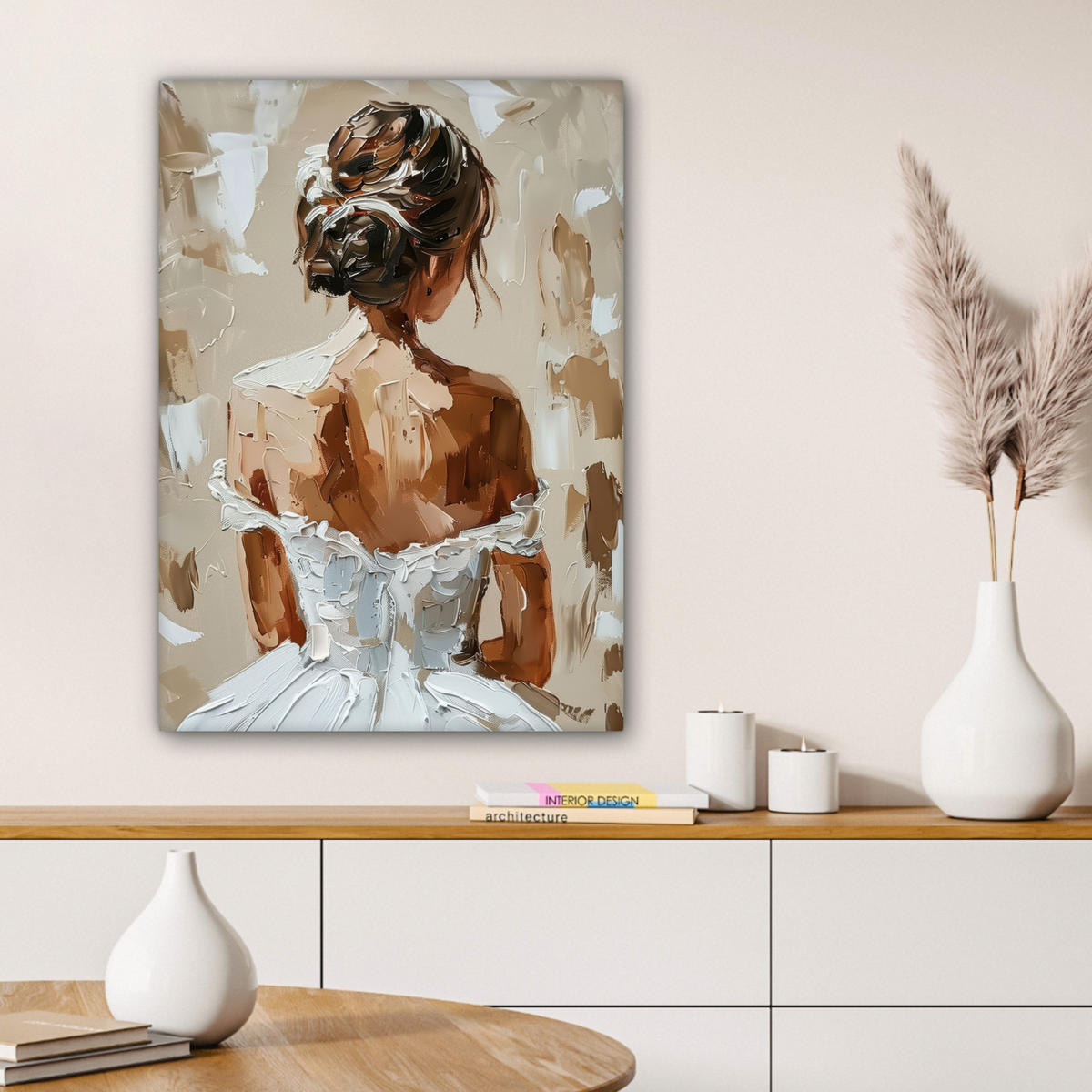 LEINWANDBILD - Frau - Farbe - Abstrakt - Beige - Modern - 60x80 - Gemälde - Sandfarben, Textil (60/80cm) - MuchoWow