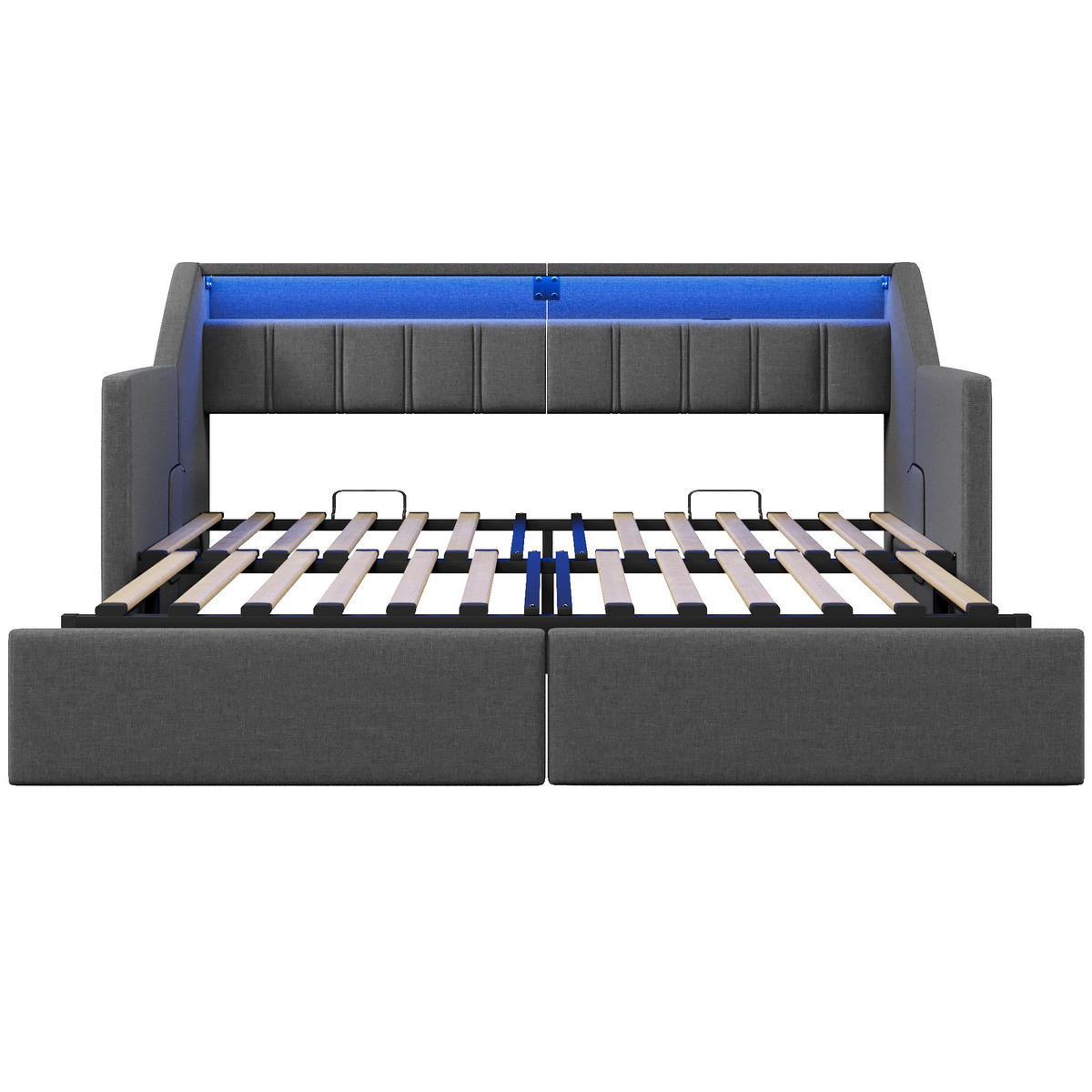 TAGEBETT 90x200cm Grau USB-C LED-Leiste 2 Schubladen Ausziehbett - Grau, Holz (90/200cm) - FLIEKS