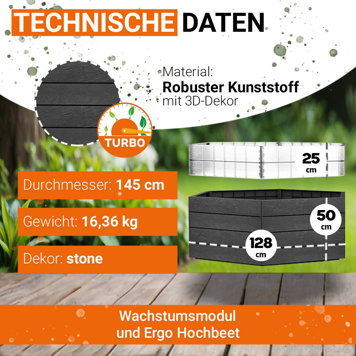 HOCHBEET Turbo XL 75, , inkl. Wassersparsystem - Anthrazit, Kunststoff (145/75/145cm) - GARANTIA
