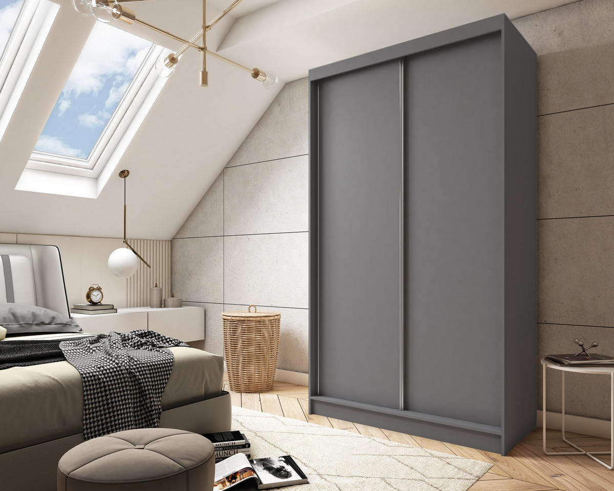 SCHWEBETÜRENSCHRANK SOFIA 120/216/61 cm 2-türig Grau - Grau, Holzwerkstoff (120/216/61cm) - MASSENO