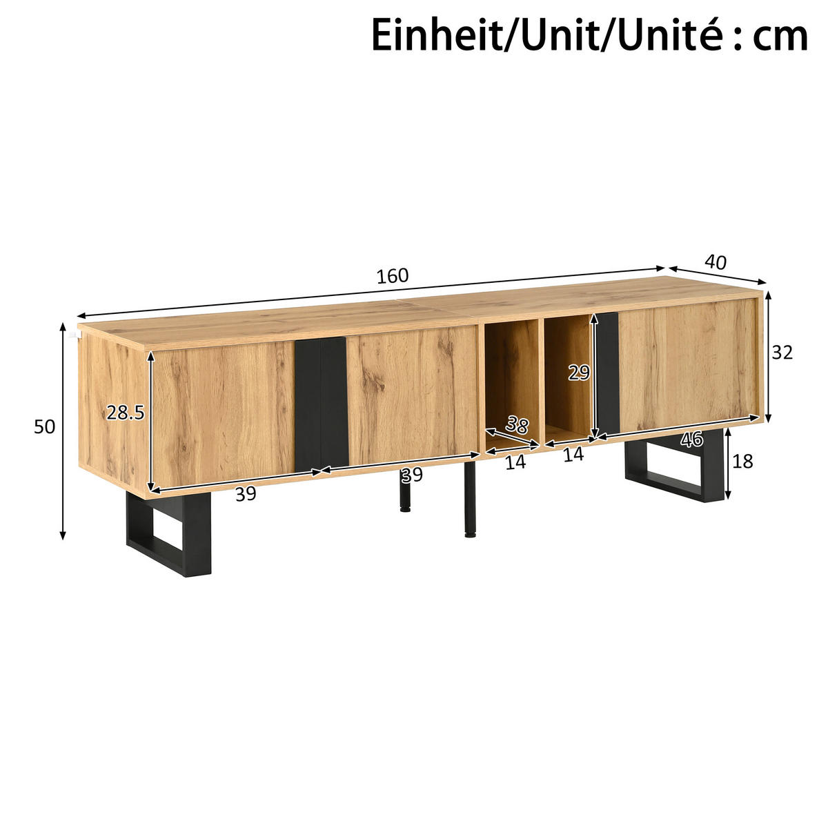 LOWBOARD DE-40128 mit Eisenbeinen Natur - Naturfarben, Holzwerkstoff (160/50/40cm) - ComfortXL