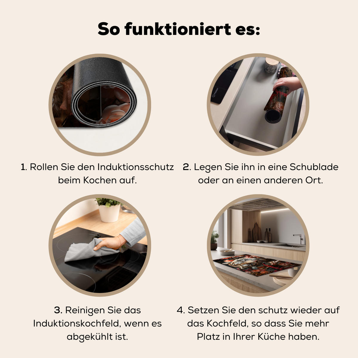 HERDABDECKPLATTE Tiger - Tier - Natur - Floral - Botanisch Induktionsschutz 91.6x52.7 cm - Orange, Kunststoff (91.6/52.7/0.2cm) - MuchoWow