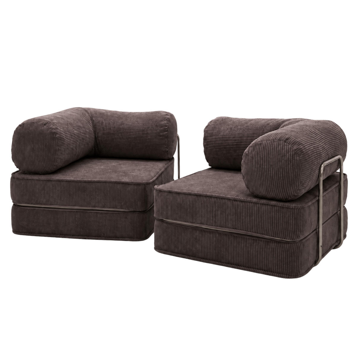 SOFA SURB Duo 100 Schlafsofa 2-Sitzer Braun 200/100 cm - Chromfarben/Braun, Textil/Metall (200/70/100cm) - SURB