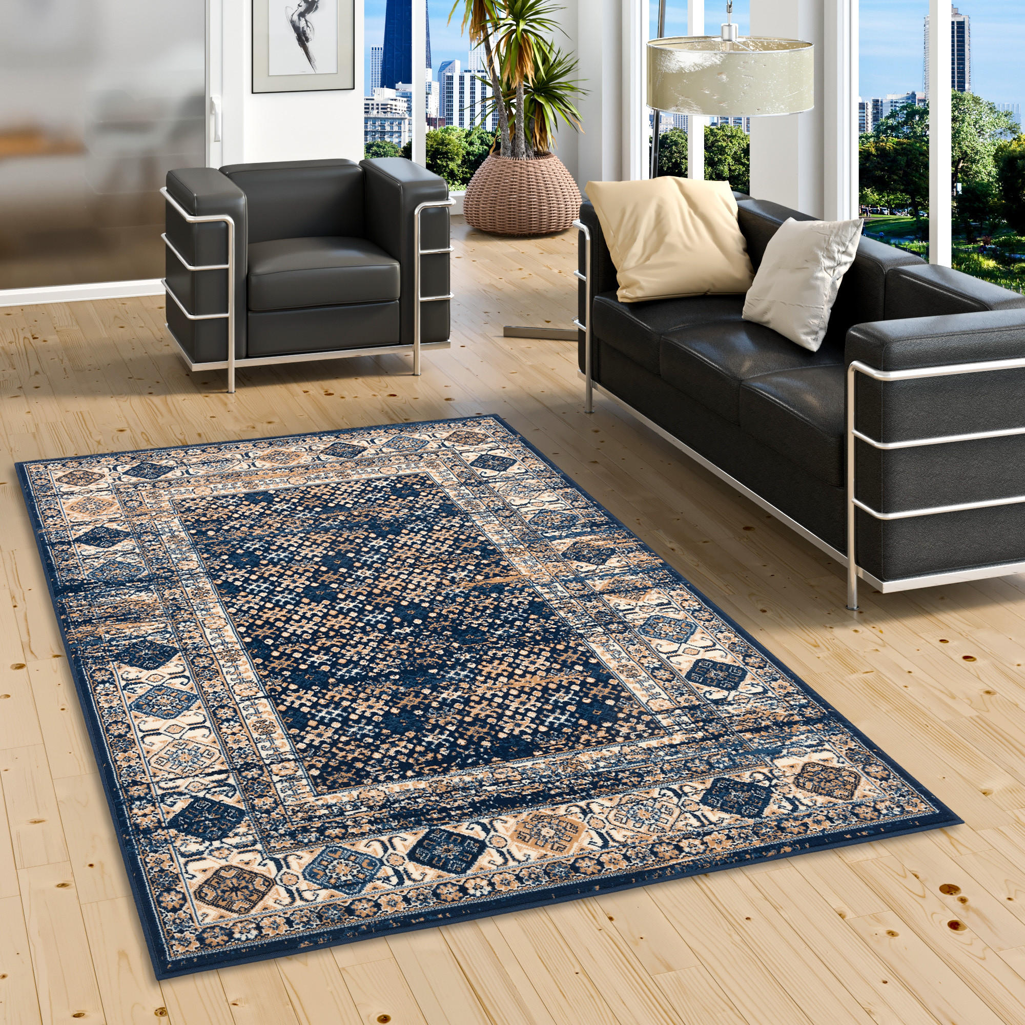 DESIGNER TEPPICH POP-VINTAGE ORIENT BORDÜRE - Blau, Textil (80/150cm) - Pergamon
