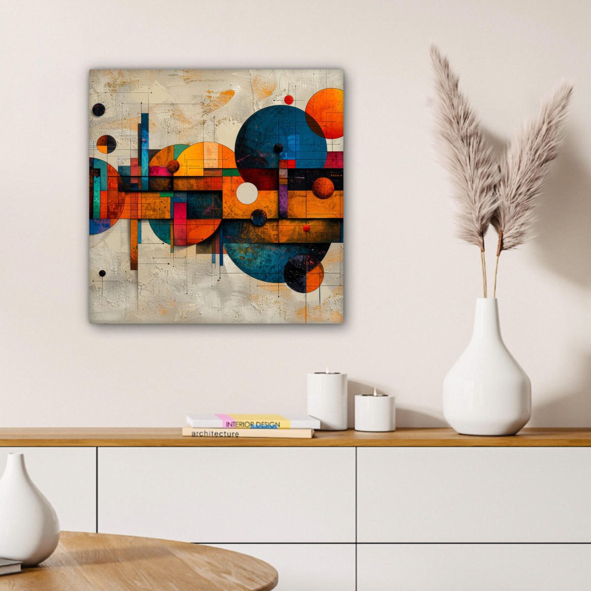 LEINWANDBILD - Vintage - Moderne Kunst - Orange - Geometrische Formen - 50x50 - Room Decor - Multicolor, Textil (50/50cm) - MuchoWow