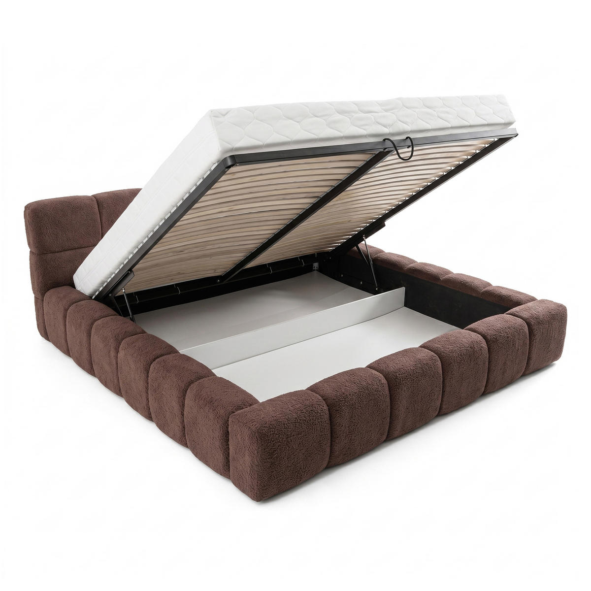 POLSTERBETT AMITY 140x200 cm in Terrakotta, gepolstertes Kopfteil, Lattenrost, Bettkasten, Bouclé-Stoff - Terracotta/Naturfarben, Holz/Textil (140/200cm) - Muffo