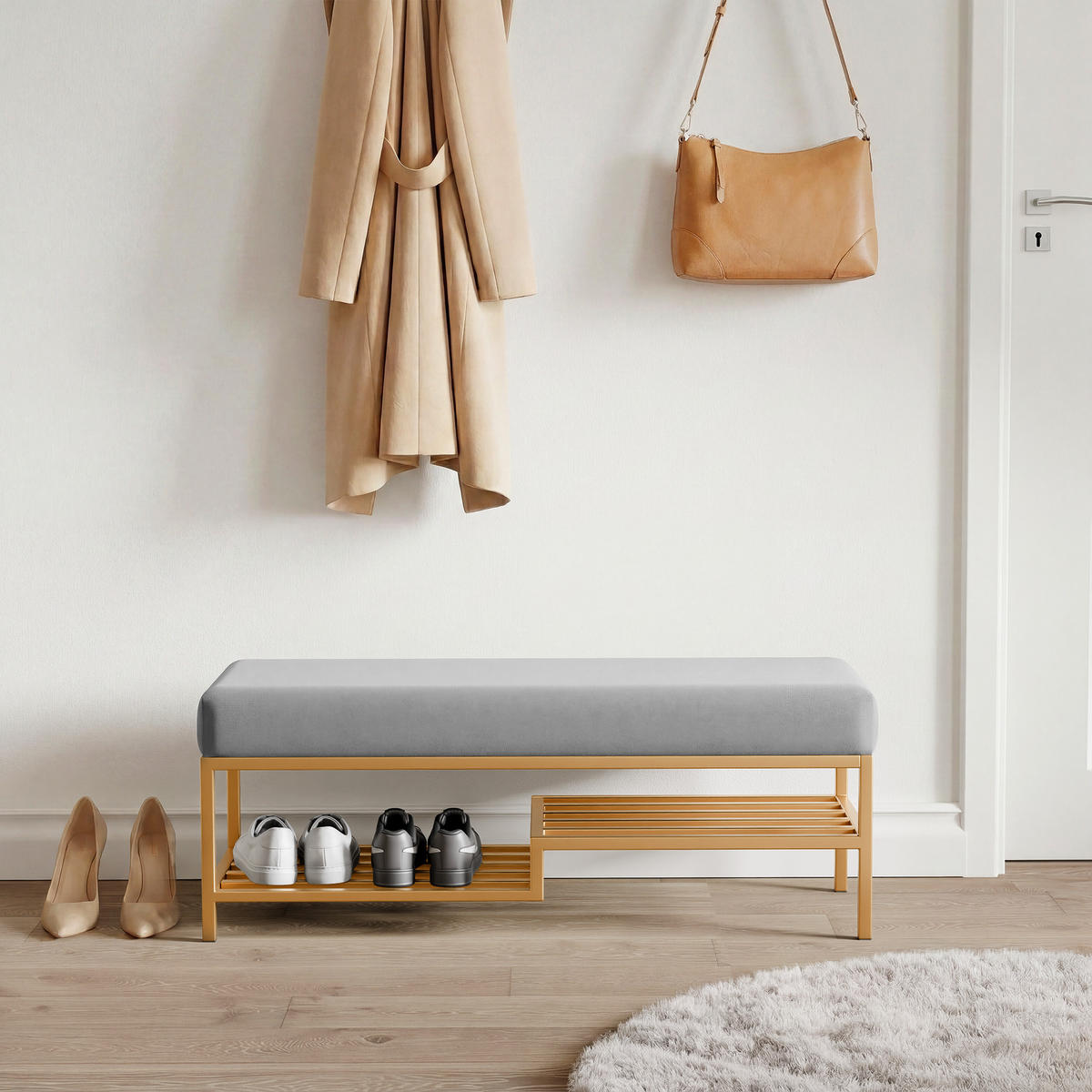 POLSTERBANK STEP 100 cm Gold / Grau ,Metallgestell - Grau, Metall (100/45/35cm) - Idohome