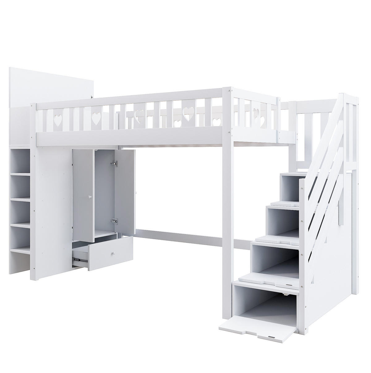 HOCHBETT 90/200 cm Weiß aus Kiefernholz und MDF mit Stauraumleiter - Weiß, Holzwerkstoff (90/200cm) - OKMYHOME