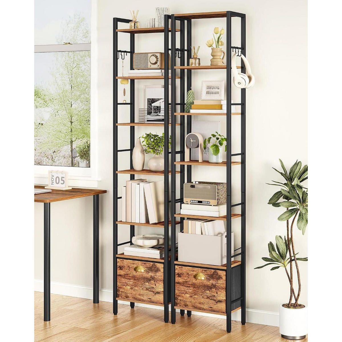 BÜCHERREGAL mit Schublade und Haken 24 x 40 x 198,8 cm Vintagebraun - Braun, Holzwerkstoff (24/198.8/40cm)