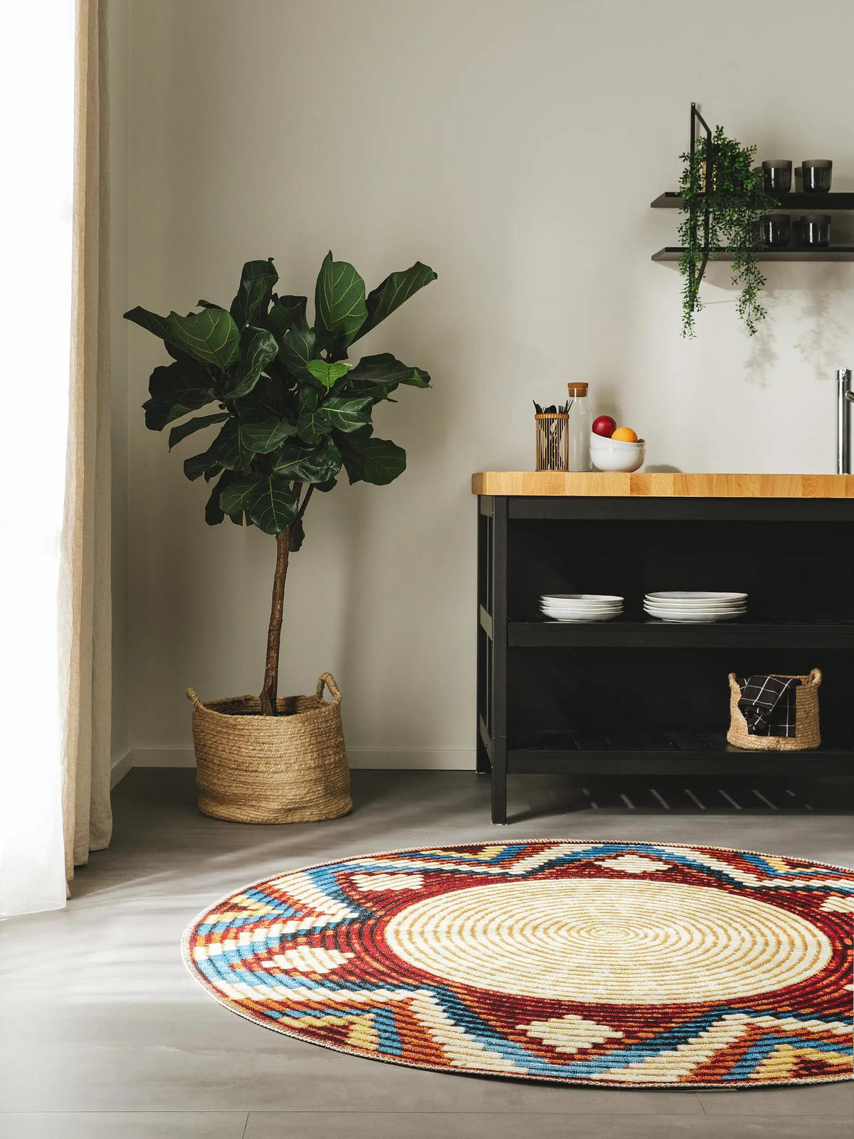 VNITŘNÍ a venkovní kulatý koberec Kenya Vícebarevné ø 160 cm - různobarevná, textil/umělá hmota (160/160cm) - benuta Nest