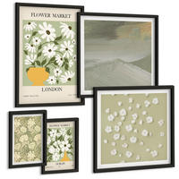 BILDER SET 5er Set - 50x50 cm & 20x30 cm & 40x60 cm Schwarzer Rahmen - Florale Abstraktionen im Boho-Stil - Schwarz, Kunststoff (40/60cm) - TULUP