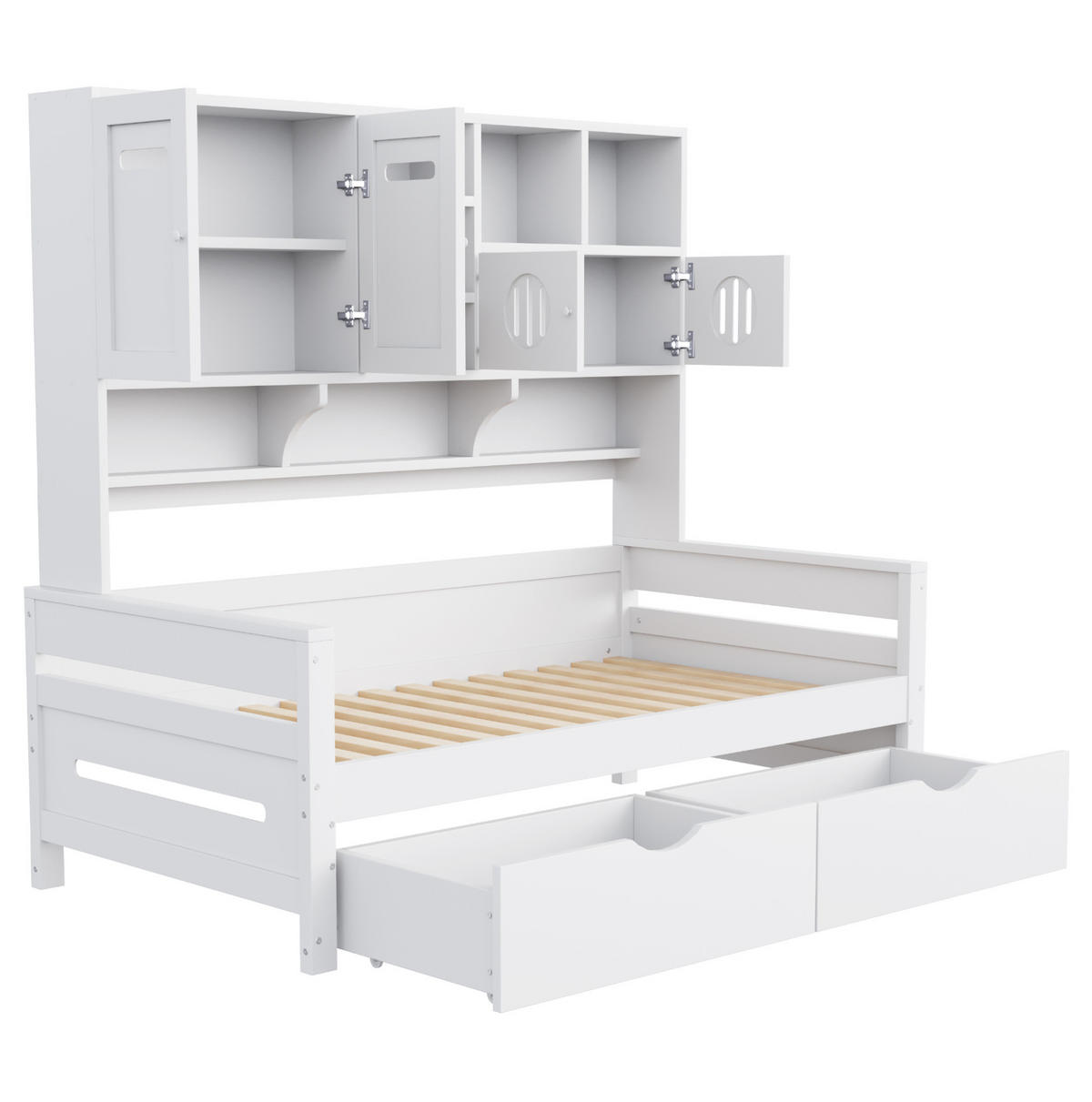JUGENDBETT 90/200 cm aus Kiefernholz mit Stauraum und 2 Schubladen Weiß - Weiß, Holz (90/200cm) - Modenvie
