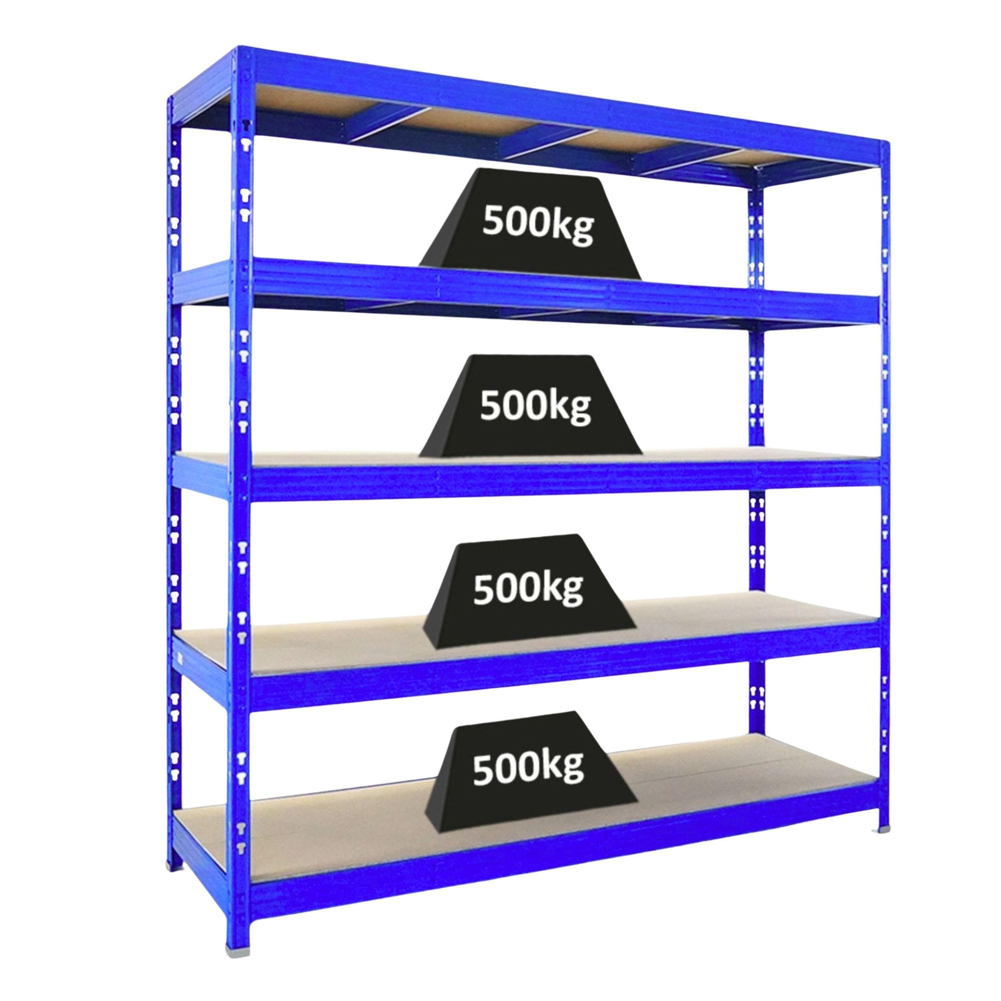 SCHWERLASTREGAL Rhino 200x200x60 cm 5 Spanplatten-Ebenen 8mm Fachlast 500 kg Blau - Blau, Metall (200/200/60cm) - PROREGAL