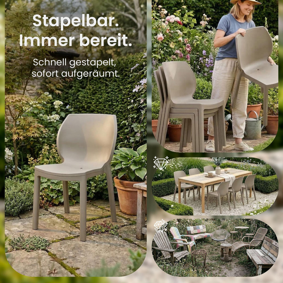 GARTENSTUHL 6 Kunststoff Taupe - Taupe, Kunststoff (58/80/59cm) - CLP