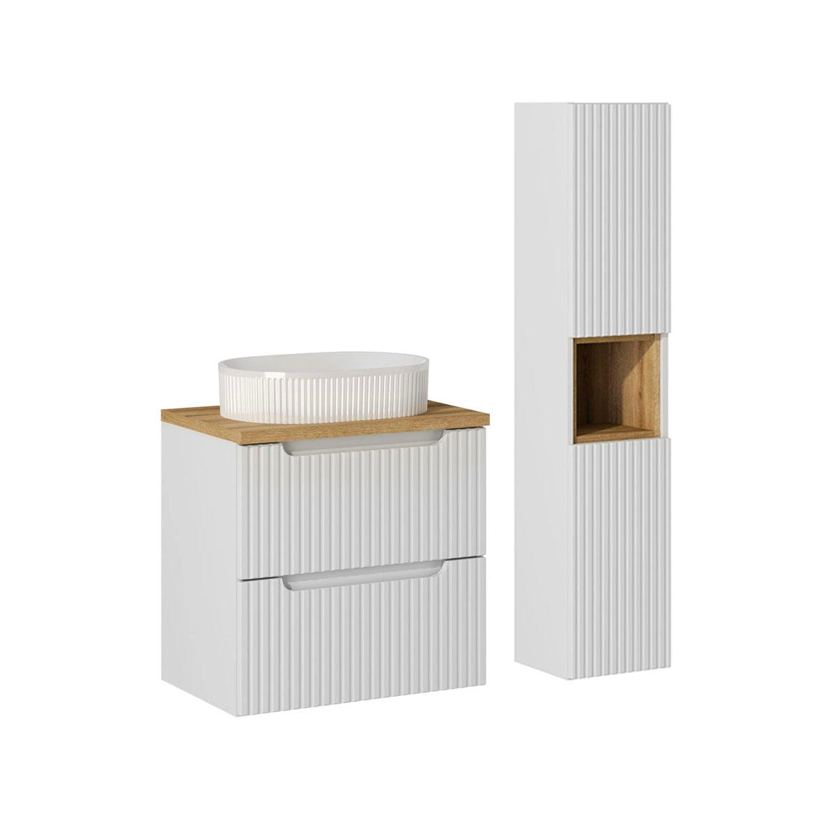 KOPALNIŠKO POHIŠTVO 60.4cm Riva 2-delni komplet Bela in lesena - bela, leseni material (60.4/59/40cm) - Petits-meubles