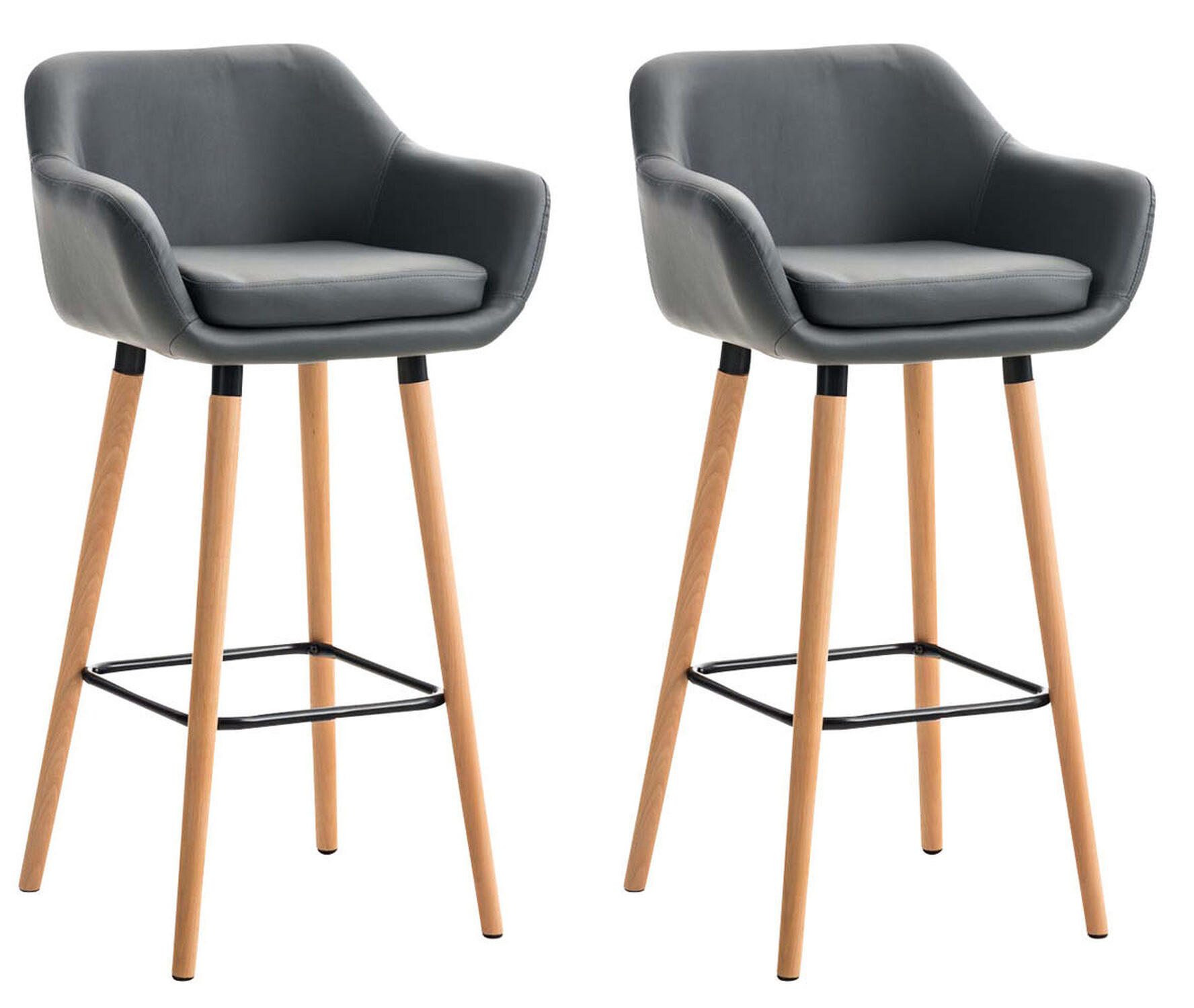 BARHOCKER Grande, 2er Set, Gestell Holz, Kunstleder Grau - Braun/Grau, Holz/Kunststoff (55/99/46cm) - TPFLiving